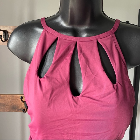 Bleu Rod Beattie ONE PIECE HIGH NECK RUCHED SWIMSUIT in Pomegranate size 14 NEW - Picture 3 of 8